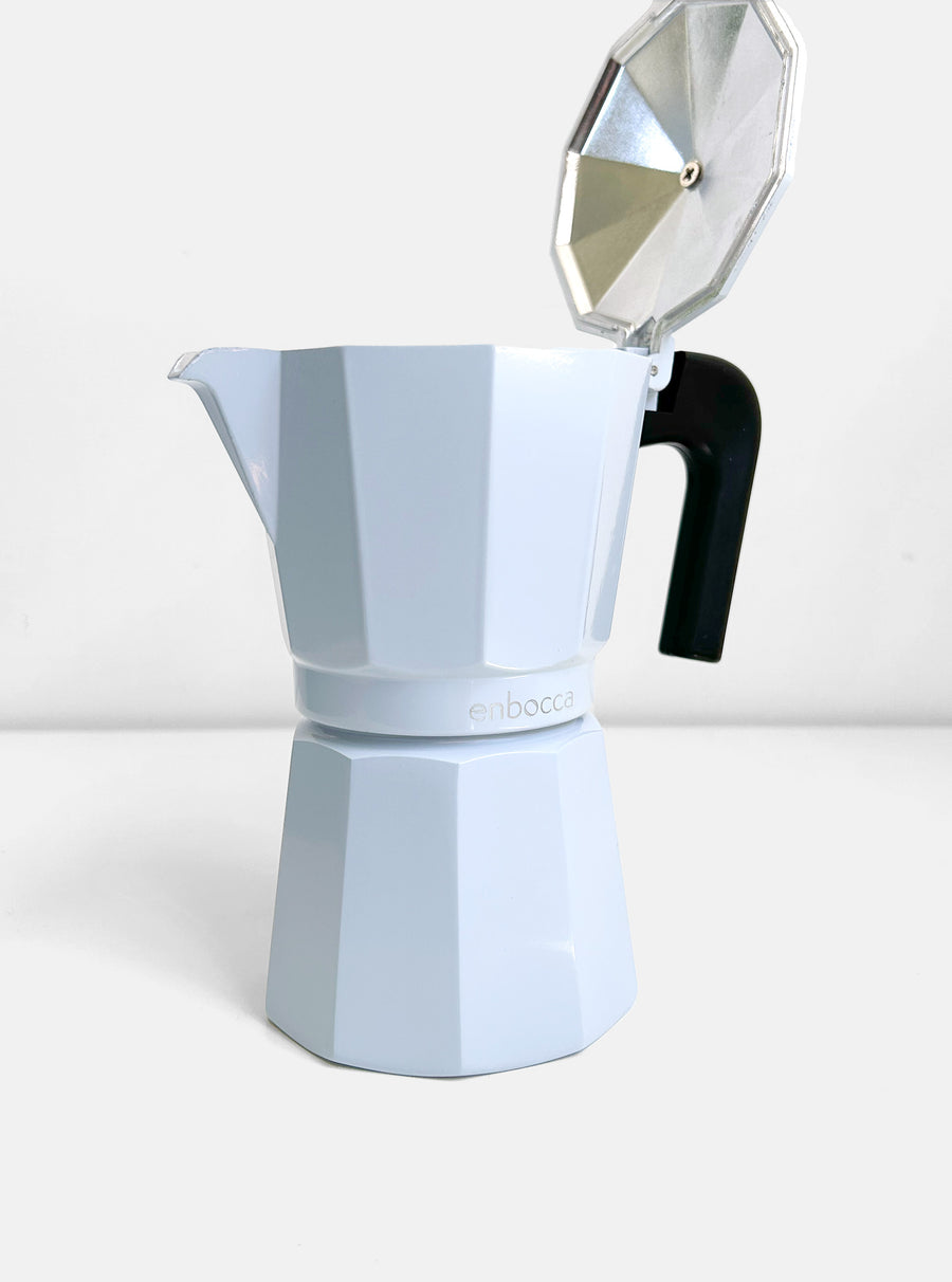 Matteo Aluminium Caffettiera in Skywriter Blue