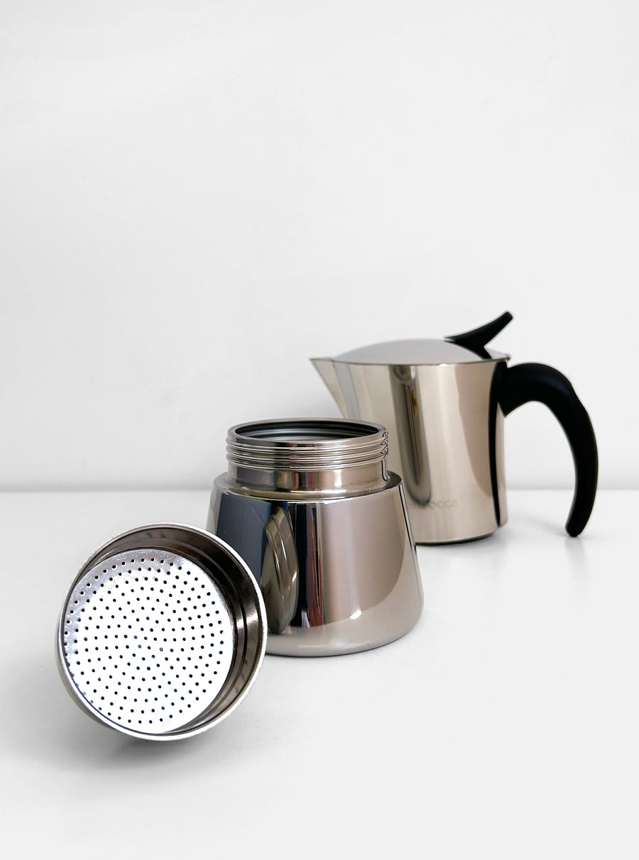 Leo Stainless Steel Caffettiera in Silver Lining