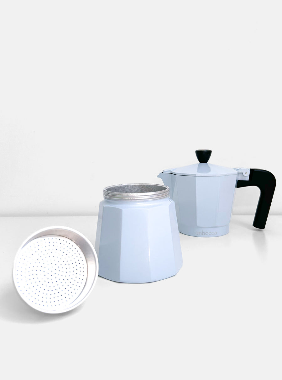 Matteo Aluminium Caffettiera in Skywriter Blue
